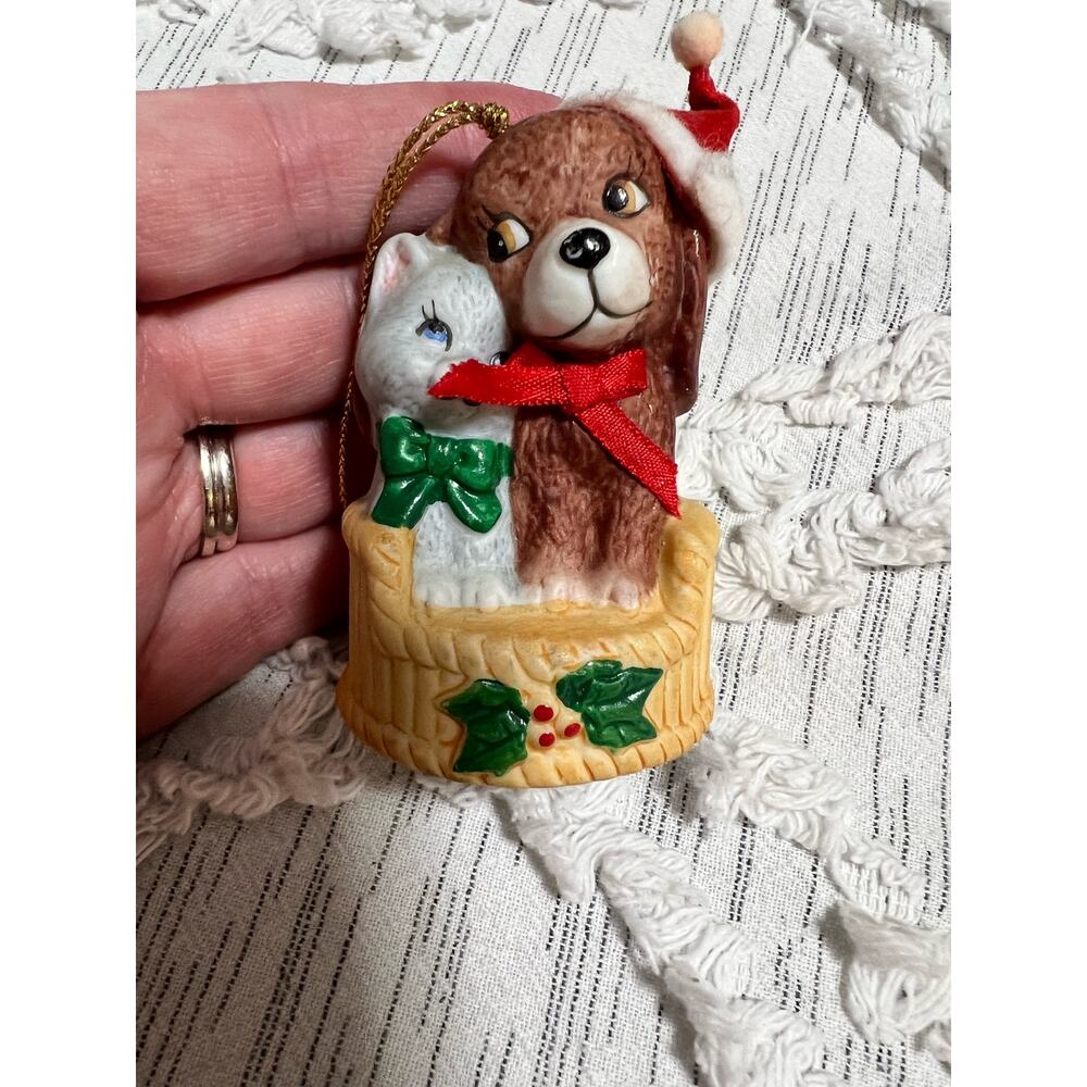 Vintage Cat Dog J.S.N.Y. Sri Lanka Ceramic Christmas Ornament